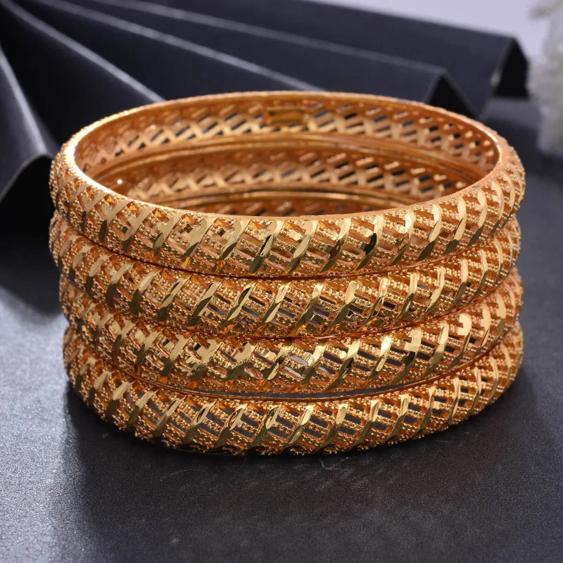 

4pcs/lot Gold colour Bangles For Women/Girl Middle Eastern Jewelry Classic Round Copper Bracelets Jewelry Gifts