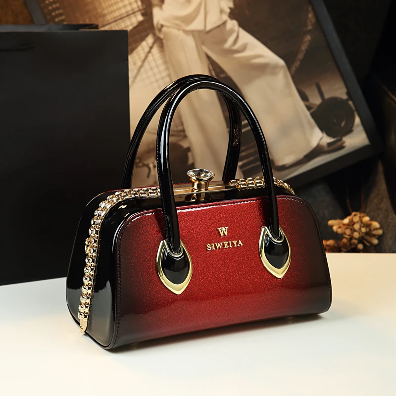 New Luxury Women Patent Leather Handbag Famous Brand Top Handle Bag  Ladies Red Wedding Clutch Bag Messenger Shoulder Bag Bolsos