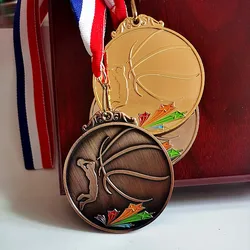 Color New Metal Medal Match Medals Badges Souvenirs Basketball Sports Gold Medal with good ribbon  Dunk is handsome