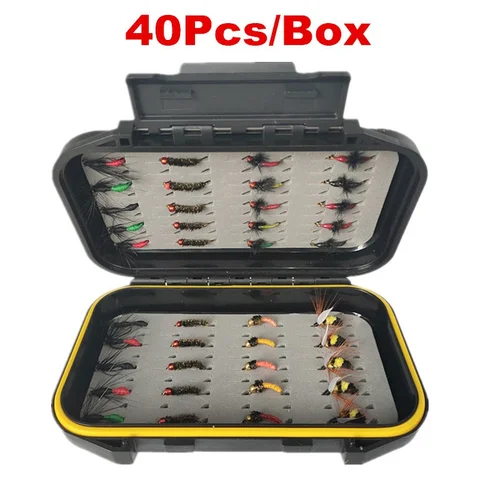 Imagen 2 del producto 40/78/126 unids/caja estilos mixtos señuelo de Pesca con mosca ninfa húmeda/seca moscas artificiales cebo aparejos de Pesca Kit de carpa y trucha