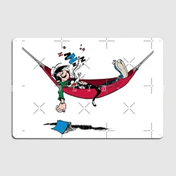 Gaston Lagaffe In Hammock Metal Plaque Poster Club Party Customize Mural Painting Tin Sign Poster