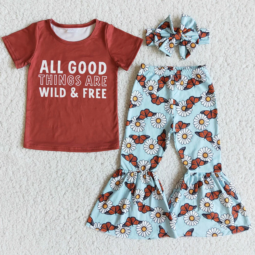 Hot Sale Baby Girl Clothes All Good Things are Wild and Free Girls Clothing Toddler Outfits Cute Kids Baby Clothes Set Wholesale