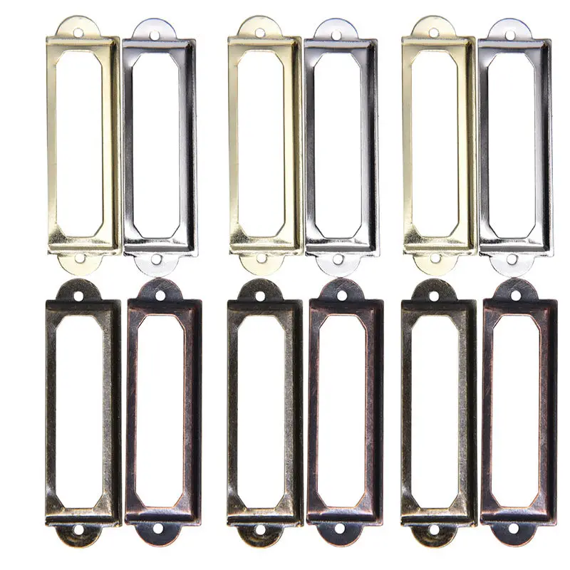 10 Pcs Antique Brass Metal Label Pull Frame Handle File Name Card Holder For Furniture Cabinet Drawer Box Case Bin