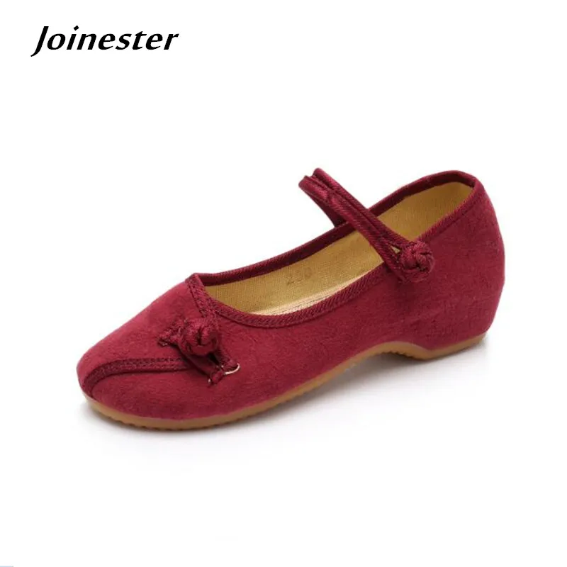 Spring Women Cotton Fabric Low Heel Pumps Ankle Strap Mary Jane Dress Shoes for Ladies Closed Toe Retro Sandals Ballet Shoes