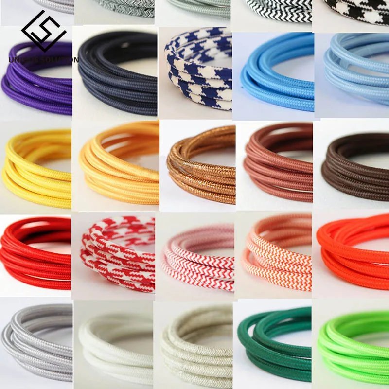 3m 5m 10m 20m 250V 2 Core 0.75mm2 Textile Electric Wire Fabric Cloth Braided Flex Cable Vintage Lamp Cord