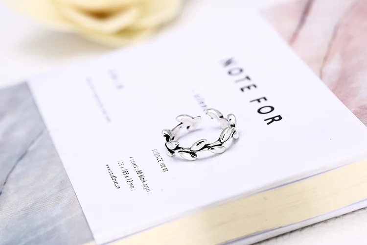 Retro Style 925 Sterling Silver Leaves Open Rings For Women Vintage Jewelry Accessories