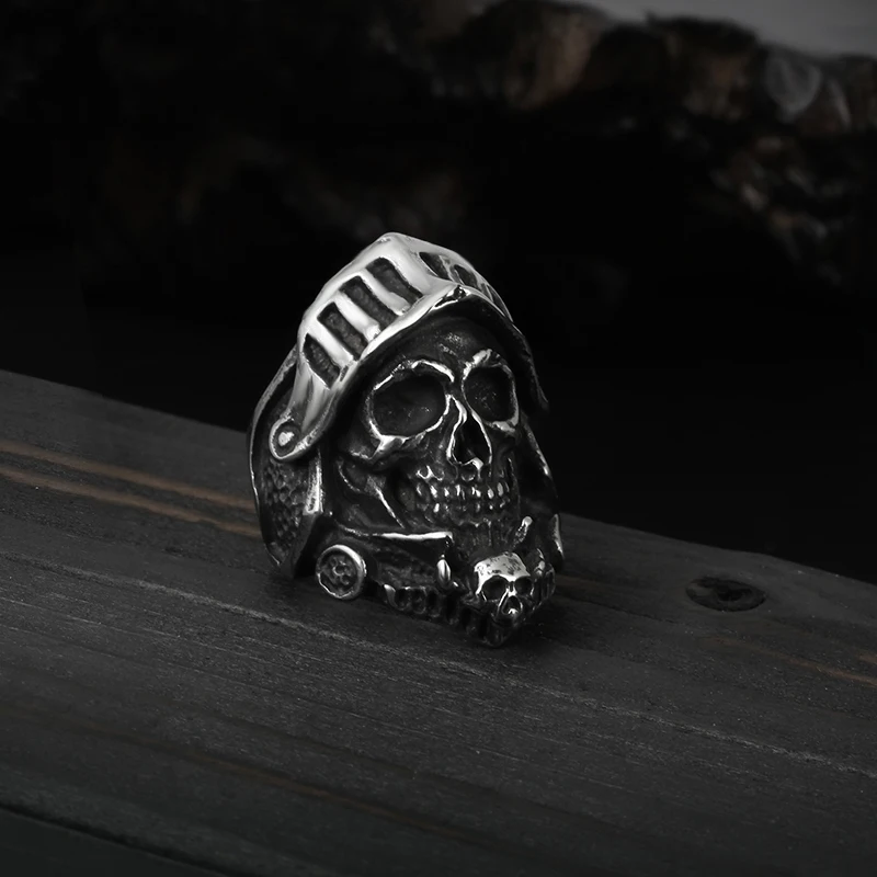 Stainless Steel Vintage Dropshipping Punk Rock Knight Templar Skull Roman Warrior Ring Good Quality Men Jewelry Party Gift Cool