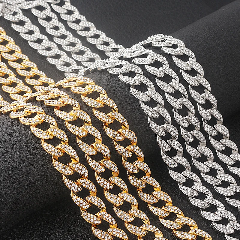 Fashion Cuban Link Chain Hip Hop Necklace Charms Jewelry Rhinestone Decoration For Rapper Long Necklace Accessories Gift