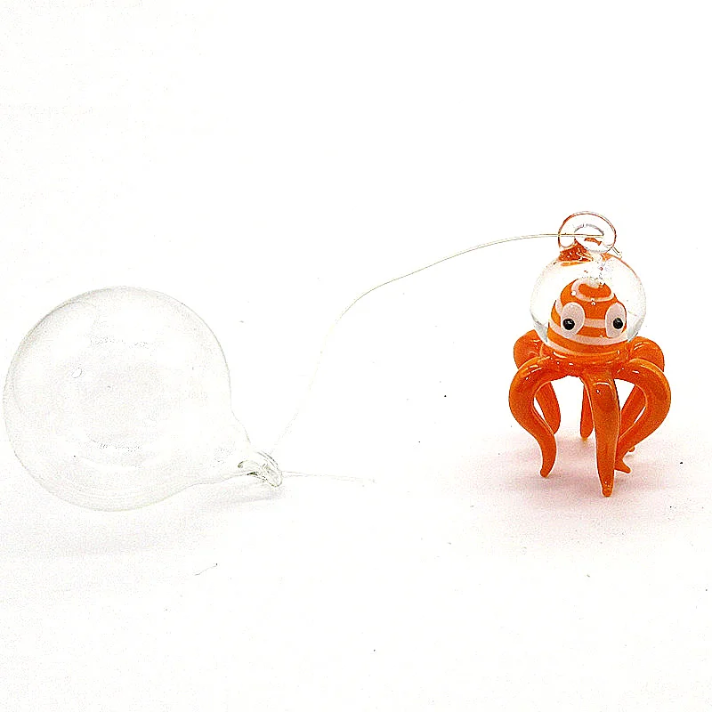 Orange Aquarium Floating Blown Glass Bubble octopus figurine Micro Fish Tank Landscape Ornament Decoration Fish Aquatic Supplies