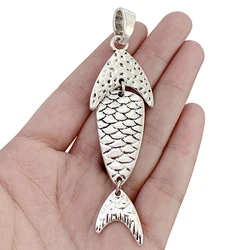 2 x Antique Silver Color Large Fish Charms Pendants for DIY Necklace Jewellery Making Findings Accessories 98x27mm