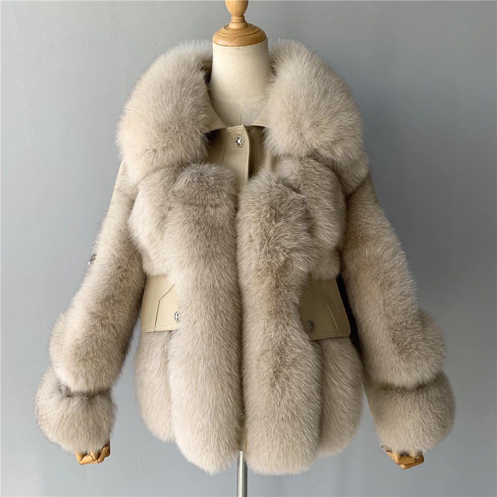 Giacche da donna in vera pelle di montone con pelliccia di volpe inverno spesso caldo moda donna cappotti cappotti cappotto di pelliccia grande di lusso