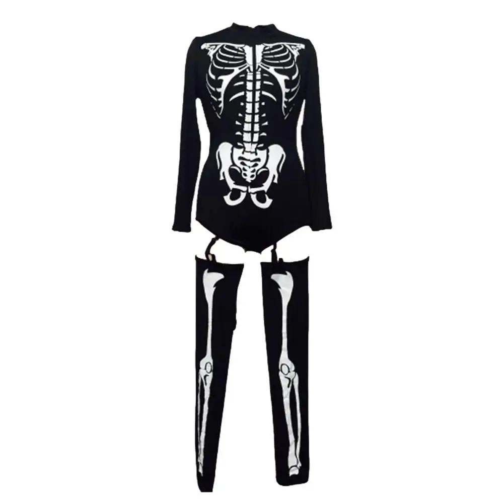 Skull Costume Women's Dress Up Witch Dead Day Jumpsuit Scary Bride Cosplay Carnival Party Vampire Fancy