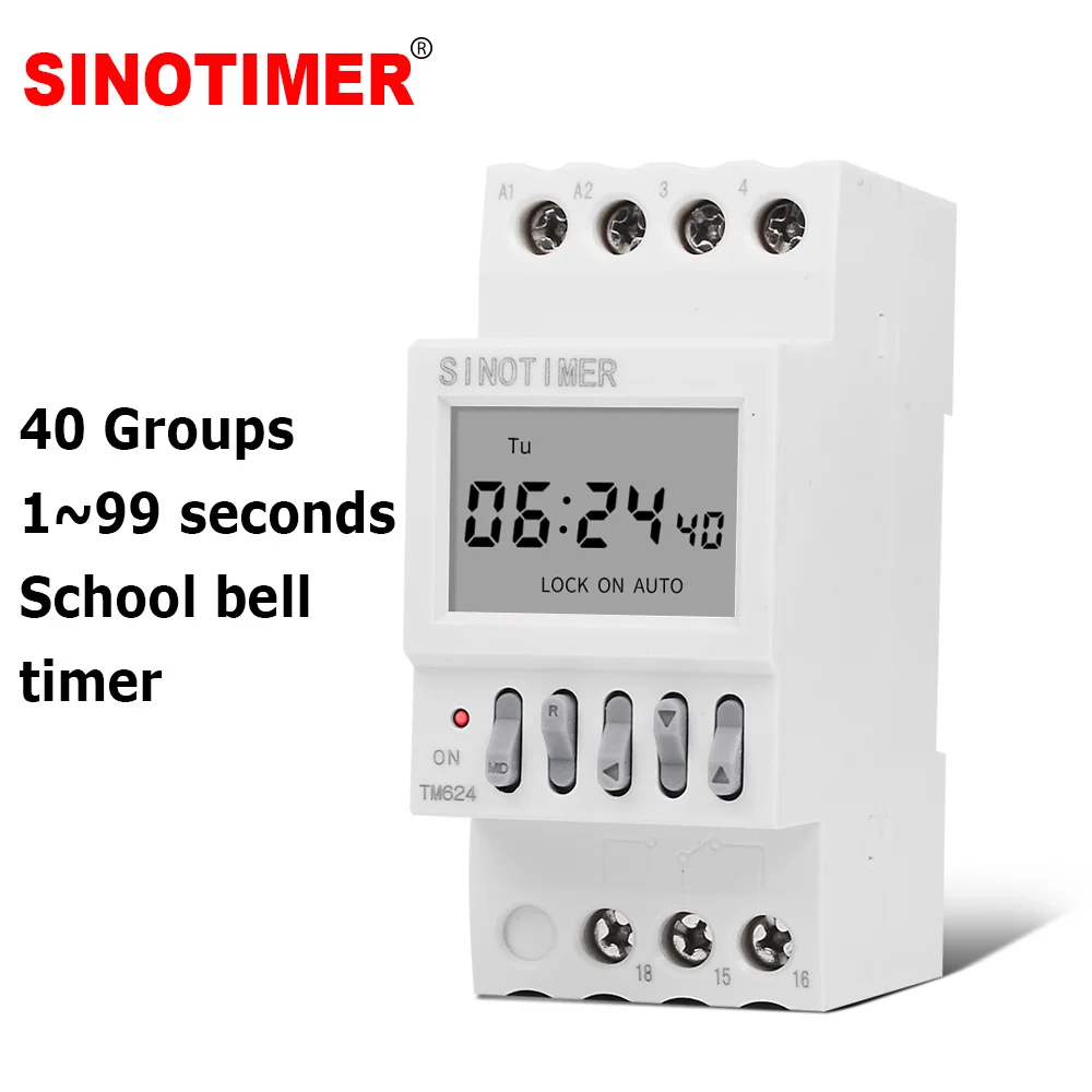 DIN Rail Digital 40 Groups School or Factory Automatic Bell Timer Controller 1~99 Seconds Interval Auto Ring Time Switch AC 220V