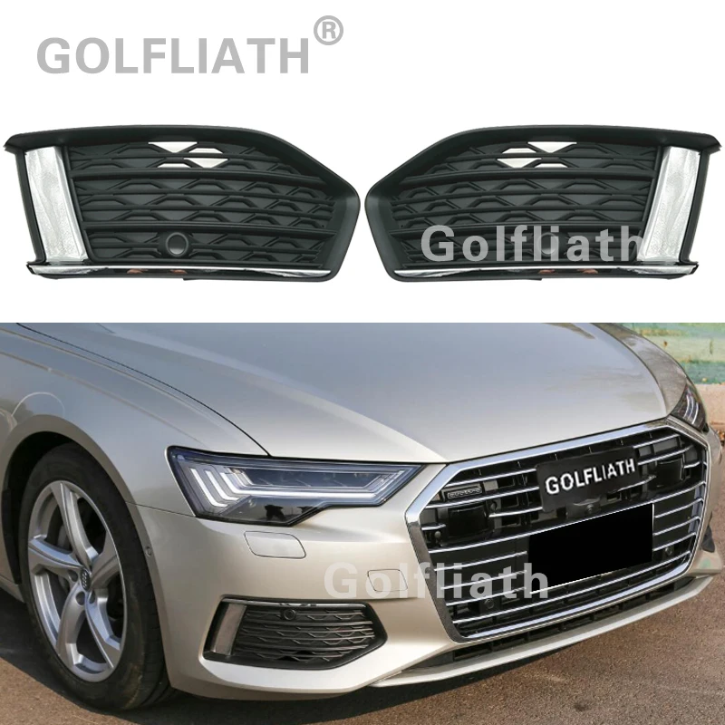 1 Pair Automobiles Front Bumper Lower Fog Light Grille Trim Car Fog Lamp Cover Grills For Audi A6 C8 2019 OEM 4KD 807 647/648