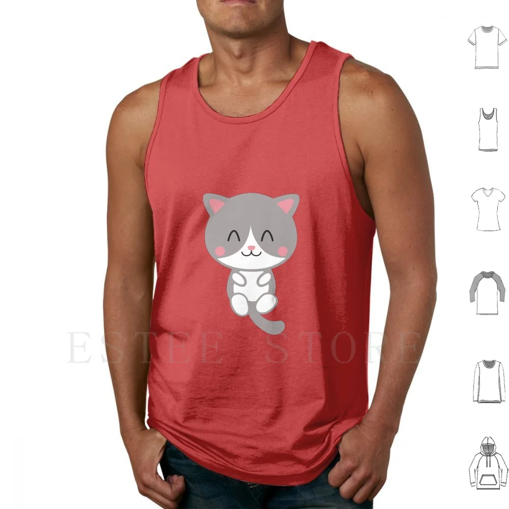 Cute Smiling Cat Kids Shirt Design Tank Tops Vest Sleeveless Cat Cute Idea Fur Nose Animal Pet Girls Children