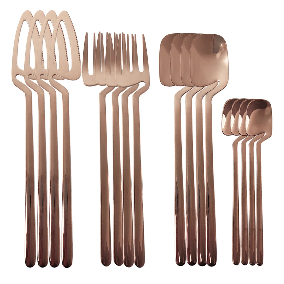 16Pcs Rose Sendok Garpu Set Pisau Garpu Sendok Makan Set Emas Perak Set 304 Stainless Steel Peralatan Makan Dapur Alat Makan Sendok Garpu