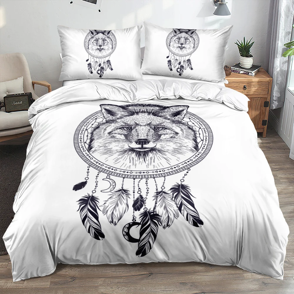 3D Custom Design Bohemian Bedding Sets Comforter Quilt Cover Set Pillow Cottoms King Queen Full Twin Size Wolf White Bedclothes