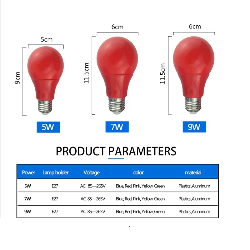 Lâmpada e27 led para bares 7w 9w vermelho azul verde amarelo rosa luz de led para bar ktv iluminação de festa