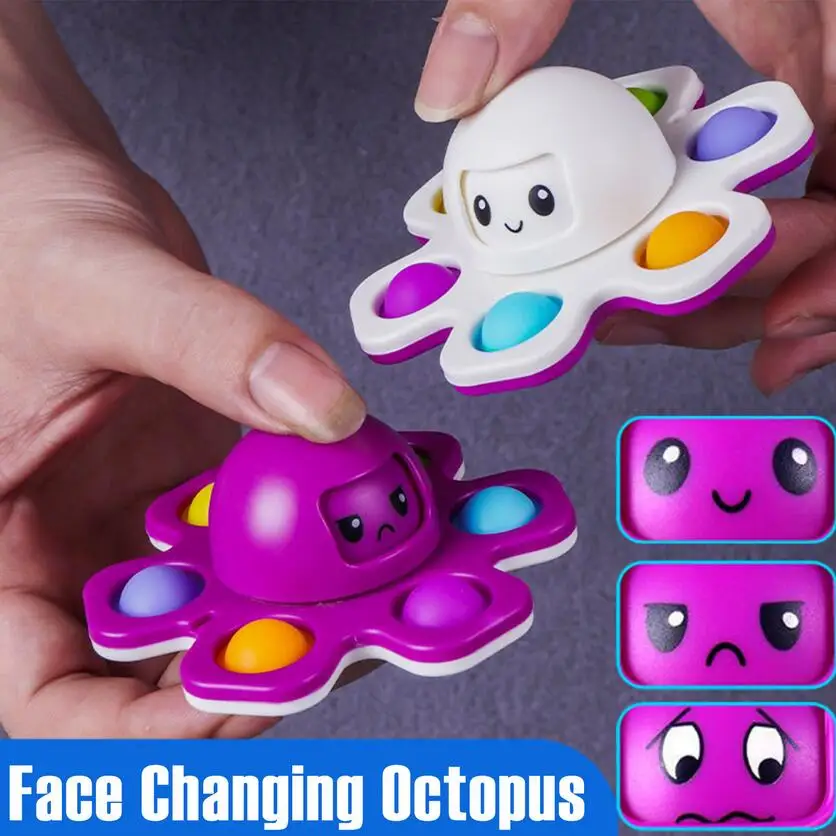 Fidget Toys Autism Stress Relief Silicone Interactive Flip Octopus Face Change Finger Spinner Push Pop Bubble Fidget Toy