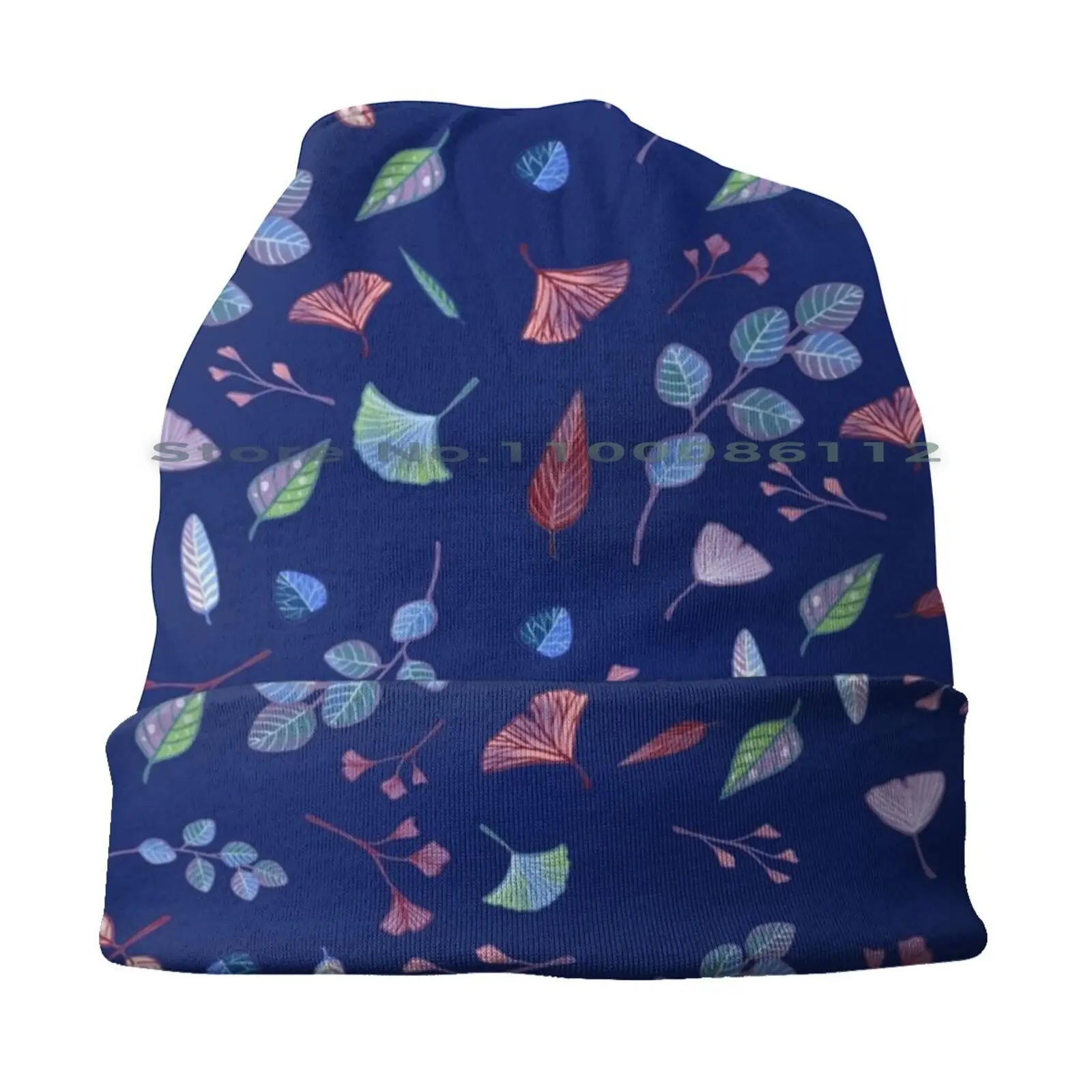 Botanical Blue Pattern Beanies Knit Hat Botanical Flowers Leaf Blue Purple Tiles Repetition Nature Patterns Flower Pattern