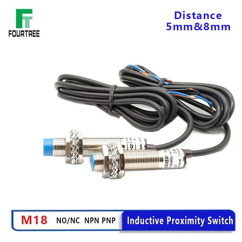 M18 Proximity Switch Metal Inductive Approach Sensor Detect Distance 5mm 8mm PNP/NPN NO NC DC 6-36V  AC 90-250V LJ18A3