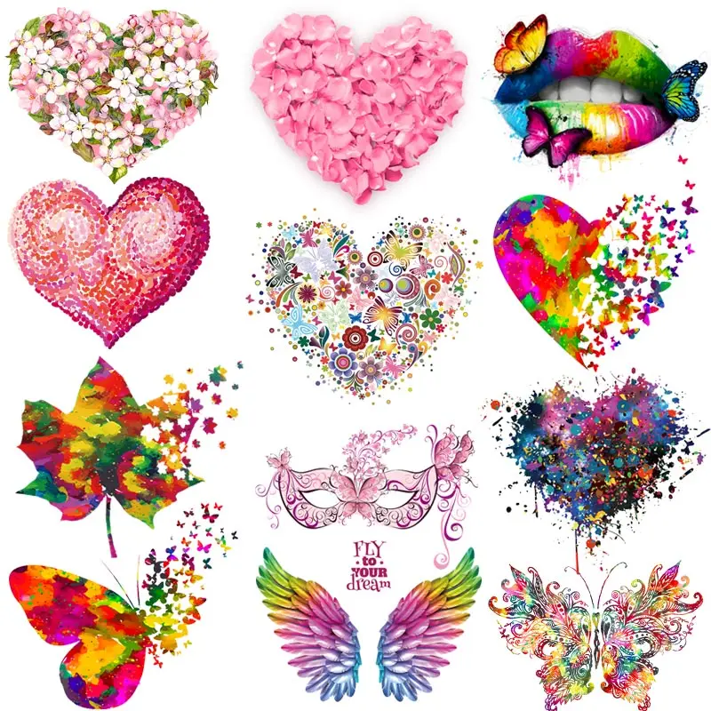 

Love Butterfly Patches On Clothes Lips Stickers Iron On Patches Transfers For Clothing Cartoon Thermo-stickers Applique Stripes