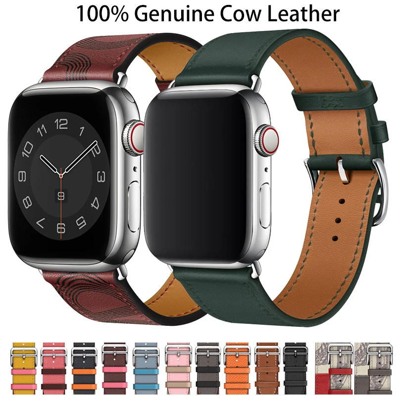 100% Genuine Cow Leather loop Bracelet Belt Band for Apple Watch 8 7 6 SE 5 4 42MM 38MM 44MM 40MM Strap for iWatch 41MM 45MM