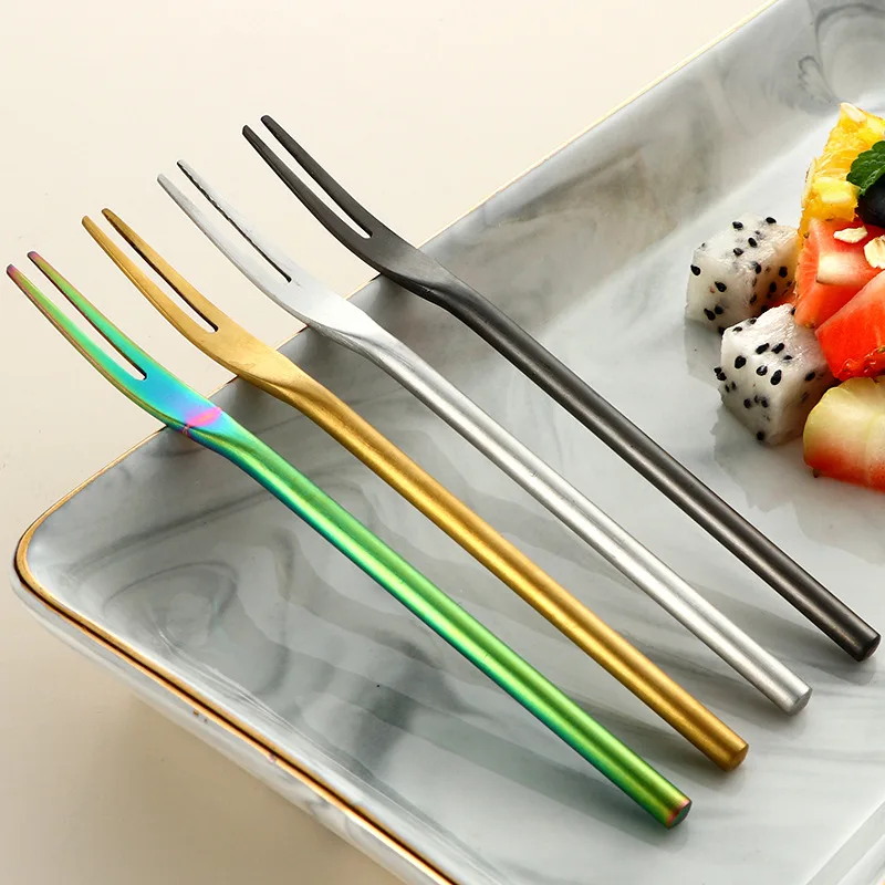 Stainless Steel Gold Fruit Fork For Dessert Cake Snack Forks Birthday Party West Tableware Short/Long Handle Kitchen Accessories