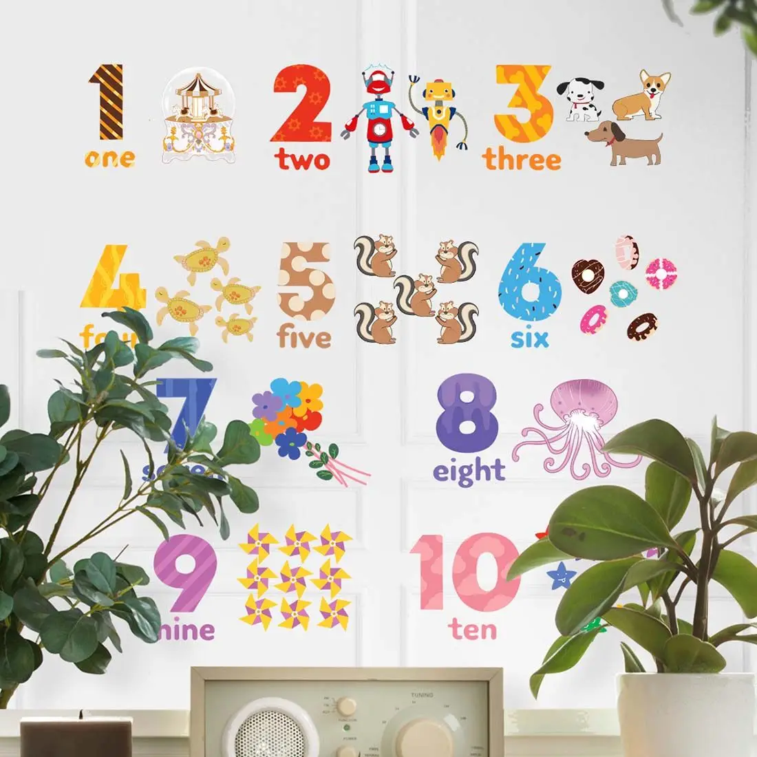 Home Decor For Children Room Vinyl Mural Art Early Education Number Wall Decal Cartoon Animal Wall Sticker Jungle Fruit