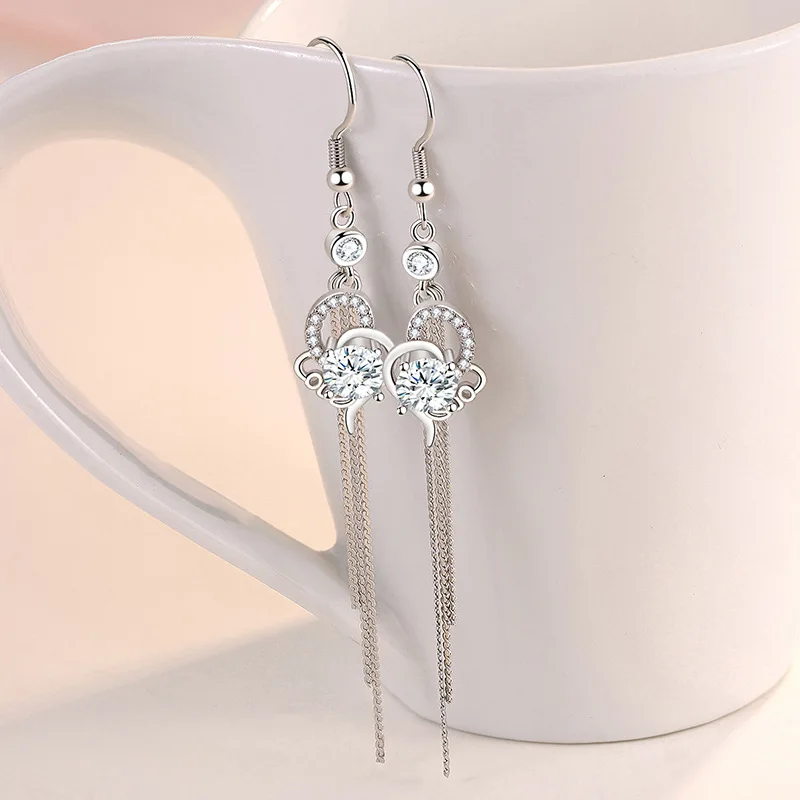 KOFSAC-pendientes de plata esterlina 2021 para mujer, aretes largos de alta calidad con borlas, circonita, corazón de amor, regalos, novedad de 925