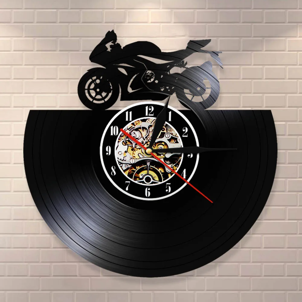 Motocross Bike Vinyl Record Wall Clock Boy Room Home Decor Dirt Bike Mute Watch Motocross Racing Motor Boy Motorcycle Rider Gift