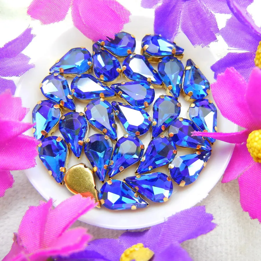 Glaskristall Goldklauen 3*6mm 6*10mm 8*13mm Fantasiefarben Schlanke Wassertropfen Birnenform Aufnähbare Strass-Perlen Handarbeit DIY – Detail 4