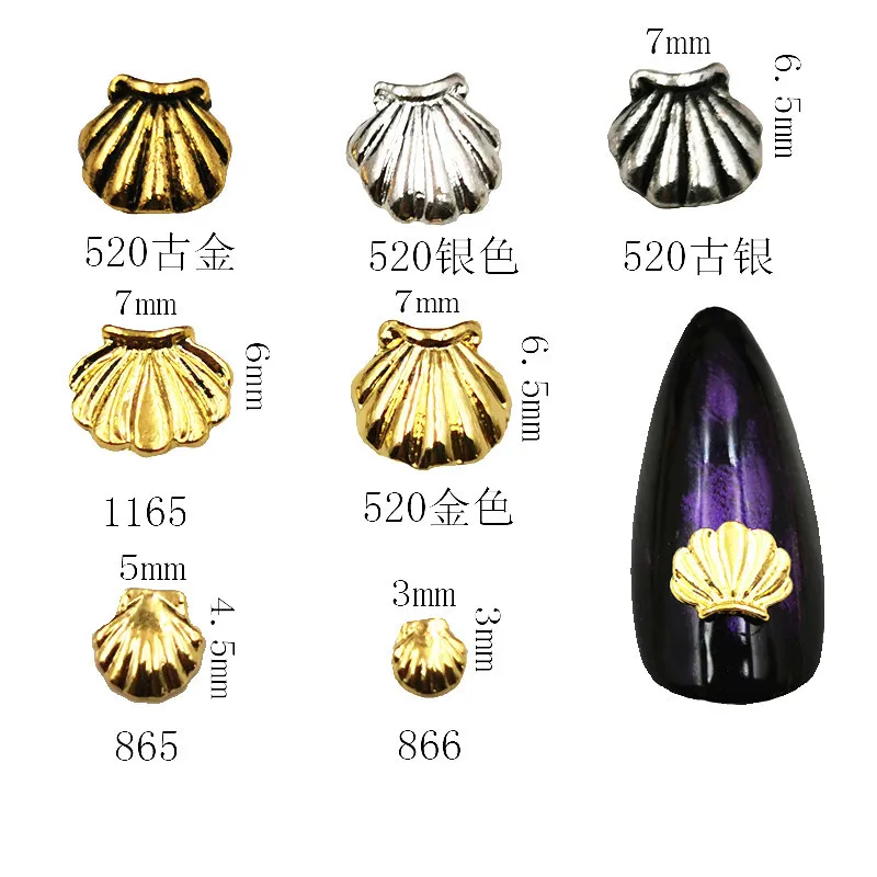 100pcs Japan 3D Nail Art Decoration Metal Retro Shell Nail Accessories  DIY Charm Alloy Nail Tools