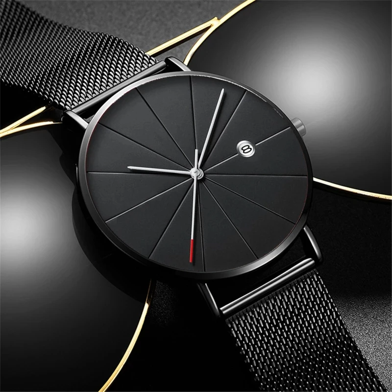 Watches for Men Luxury Fashion Mens Business Watch Ultra Thin Thin Stainless Steel Mesh Belt Quartz Wrist Watch reloj hombre