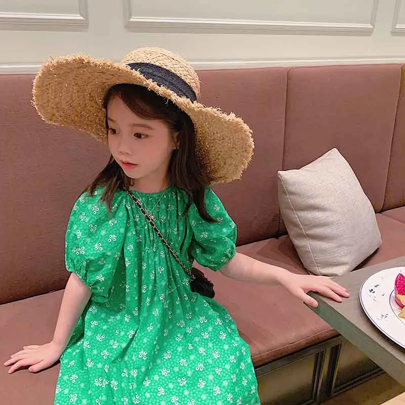 Children\'s Floral Dress Summer Girls Puff Sleeve Dress Children\'s Dress Pastoral Style Floral 2-7 Y Baby Kids Fashion Clothing