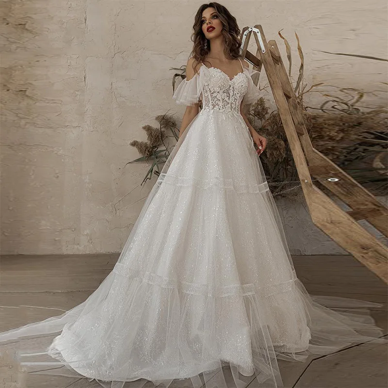 Robe de mariée en dentelle style Boho, Vintage, avec perles, grande taille, paillettes, nouvelle collection, 2021