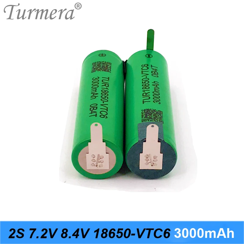 TUR18650VTC6 3000mAh Battery 30A 2S 7.2V 8.4V VTC6 Battery Pack for 7.4V Screwdriver Battery Customize or Air Drone Use Turmera