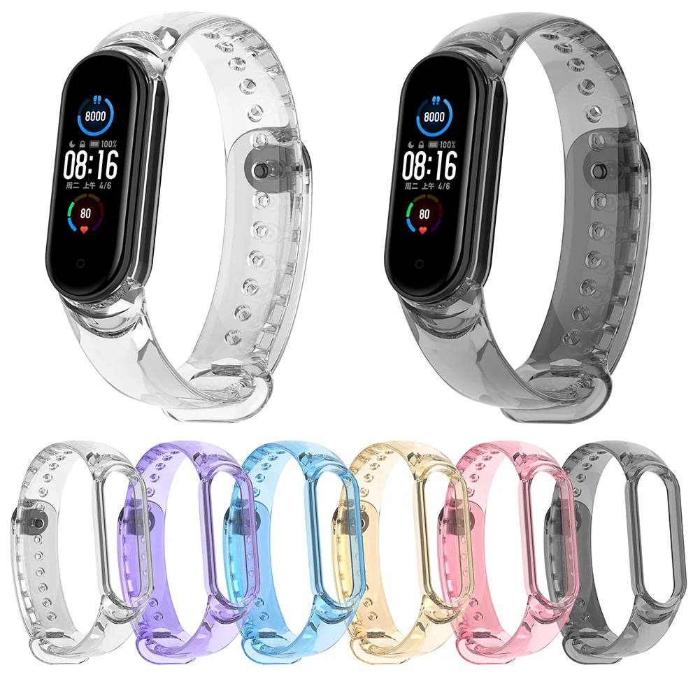 Per Xiaomi Mi Band 6 5 7 NFC cinturino da polso di ricambio TPU cinturino per cambio colore morbido cinturino per cinturino intelligente trasparente