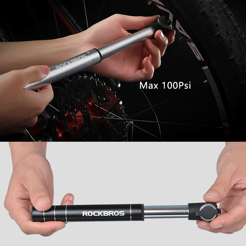 ROCKBROS Mini Portable Bicycle Pump Light Aluminum Alloy MTB Road Air Pump Cycling Tire Inflator Schrader Bike Accessories