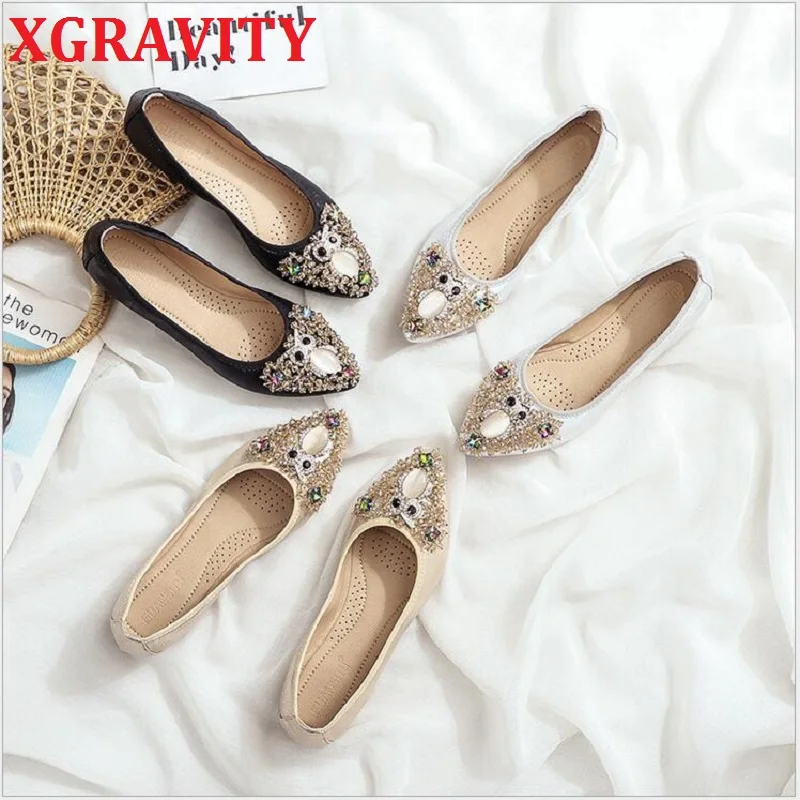 

XGRAVITY New Fashion Pointed Toe Flat Shoes Elegant Sneakers Ladies Casual OL Flat Shoes Plus Size Woman Loafers Owl Shoes C024