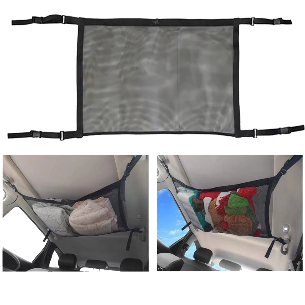 Car Ceiling Storage Net Pocket Roof Net Pocket Hanging Luggage Suspended Double-layer Network Port Storage Bag Car Products