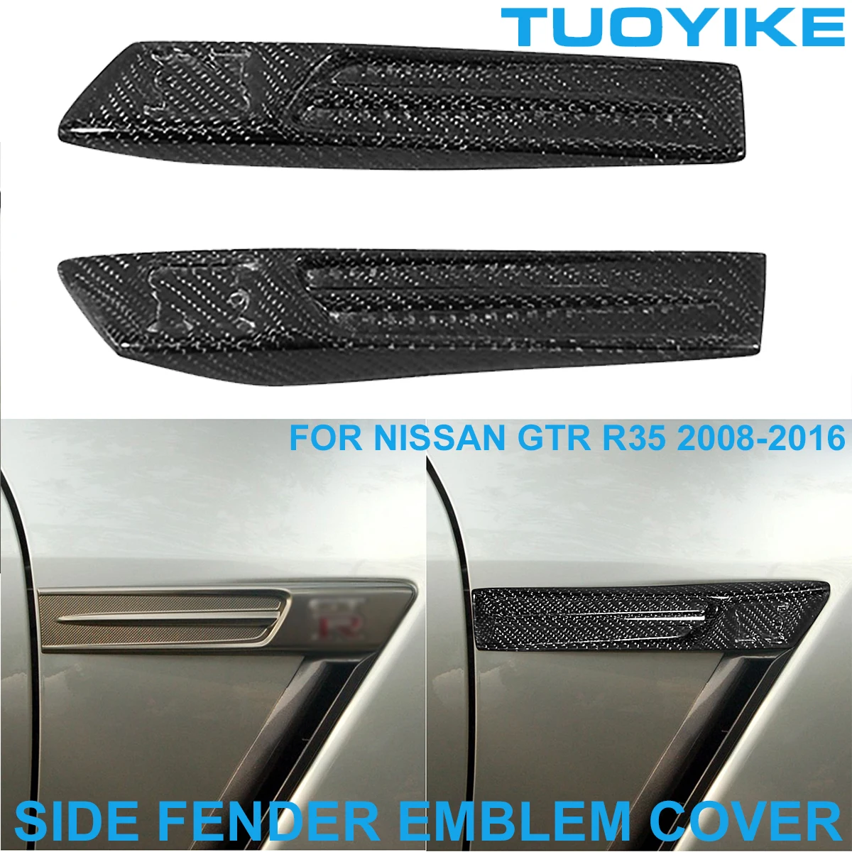 

LHD RHD Real Carbon Fiber Side Fender Fin Vent Emblem LOGO Decorative Cover Trim Race Sticker For Nissan GTR GT-R R35 2008-2016