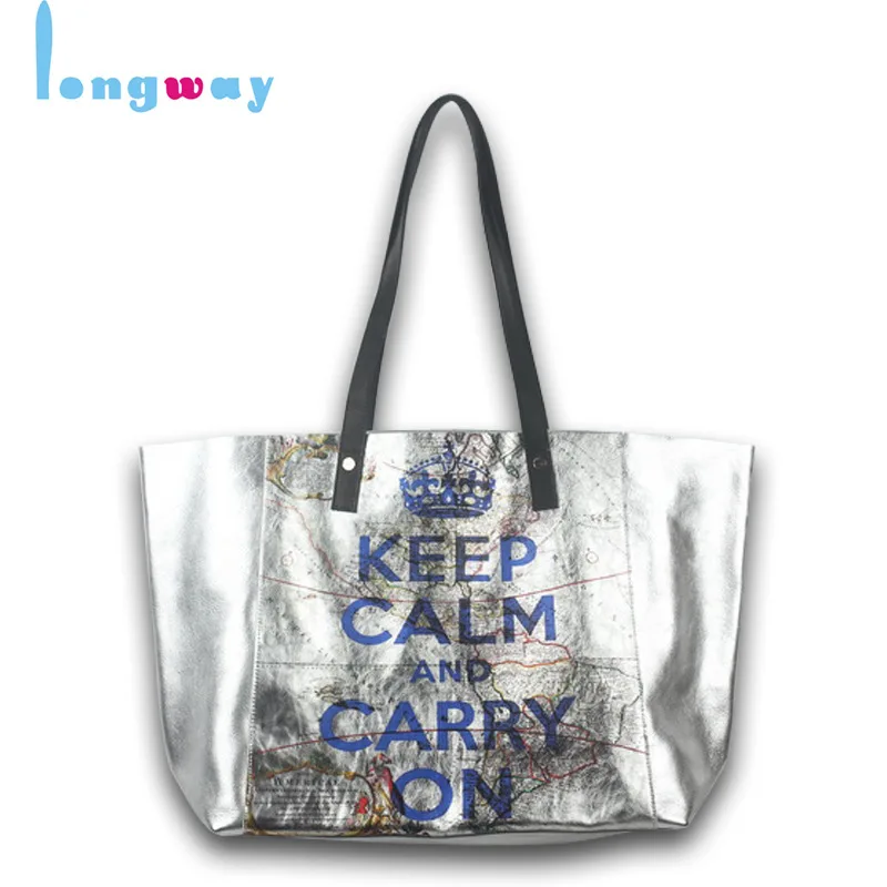 

2020 new casual women handbag large capacity letter print silver shopping bag