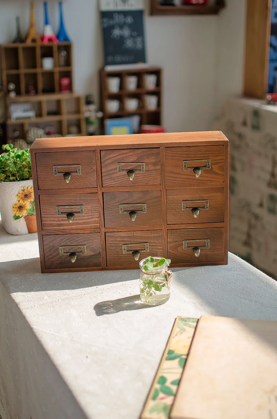 1PC 9 Drawer Storage Box Groceries Vintage Wooden Finishing Cabinet Desktop Wall Organizer Box 39x10x26cm  JL 075