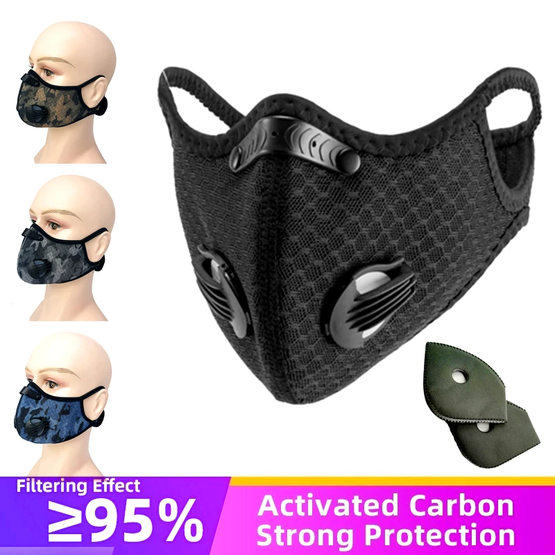 

Fast Ship Outdoor PM 2.5 Activated Carbon Face Mask Filter Anit Dust Pollution Cycling Scarf Face Shield Pollen Washable Masks