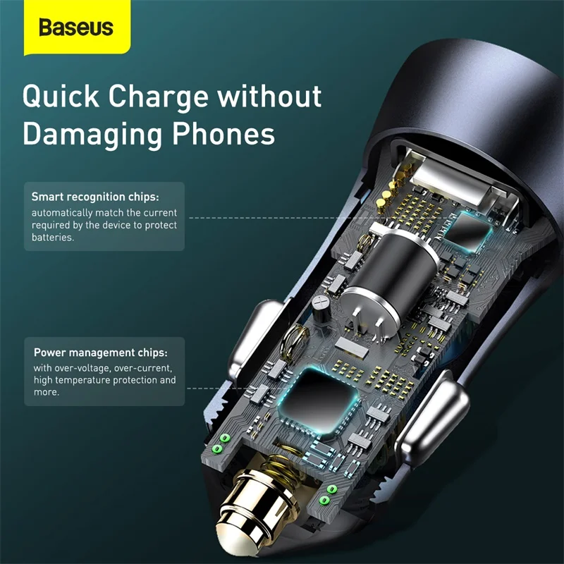 Baseus 40W Dual Quick Charger PD 20W Fast Car Phone Charger QC SCP FCP Fast Charging Type C Charger for iPhone 12 For Samsung