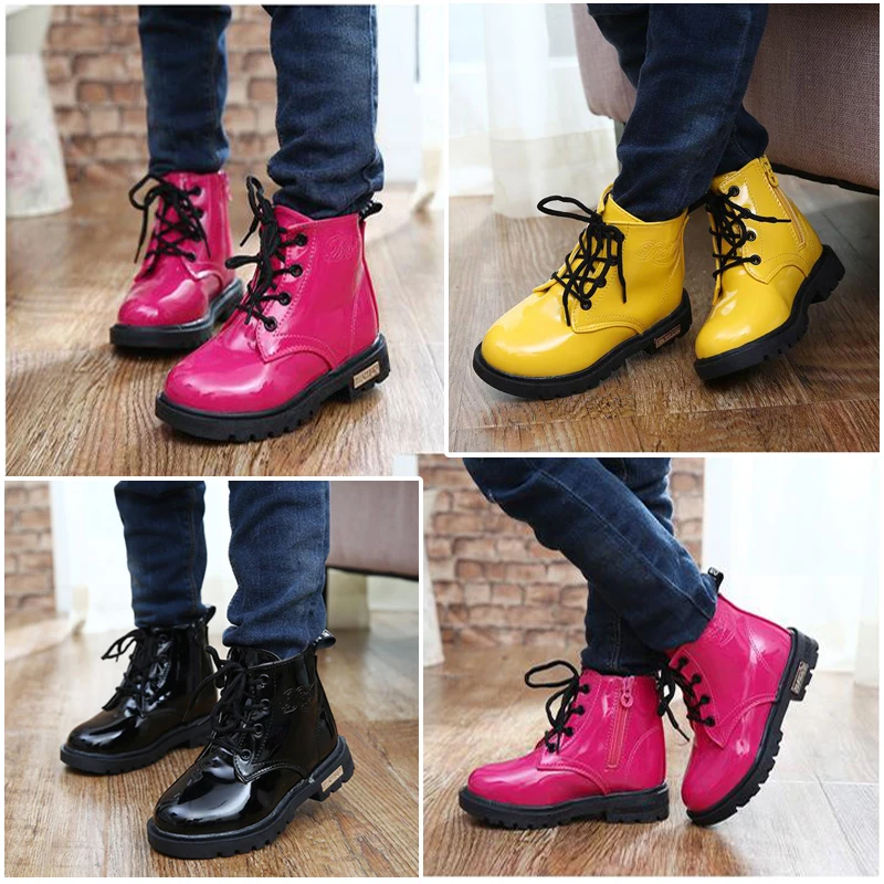 Bottes de neige imperméables en cuir pour enfants, chaussures de moto, baskets pour enfants, automne, hiver, 2024