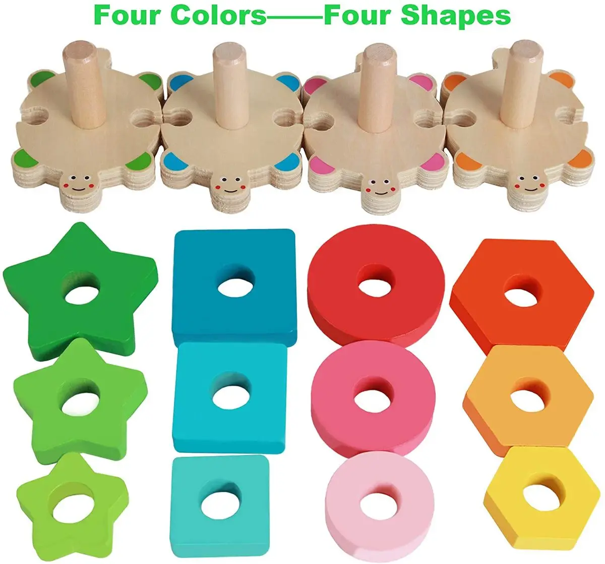 Wooden Sorting & Stacking Toys, Shape Color Recognition Stacker, Educational Puzzle Blocks for Toddlers Boys Girls, Age 1 2 3