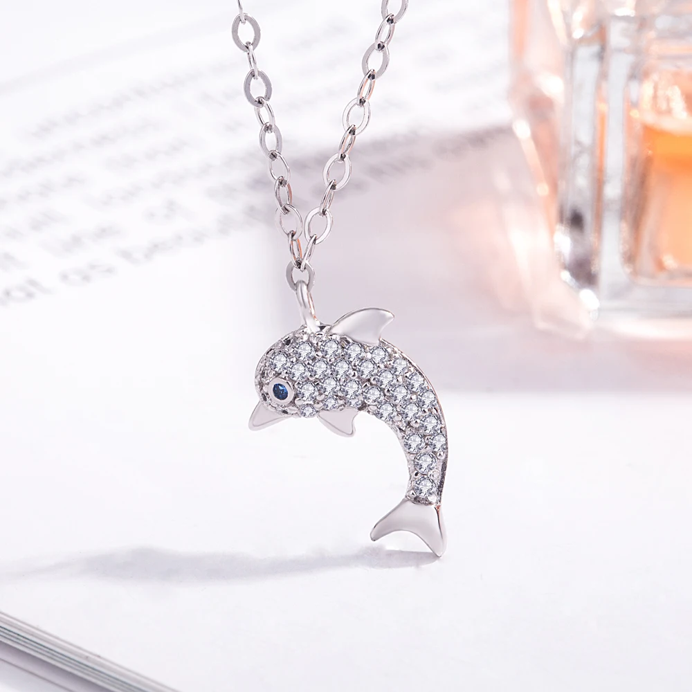 

Genuine 925 Sterling Silver Dolphin Pendant Necklace & Chain For Women Gift Lovely Cute Animal Charm Necklace Fine Jewelry