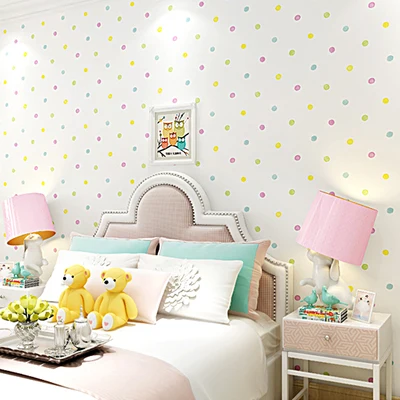 

Nonwoven Pink Polka Dot Children's Wallpaper Bedroom Living Rroom Cartoon Wall Paper Roll